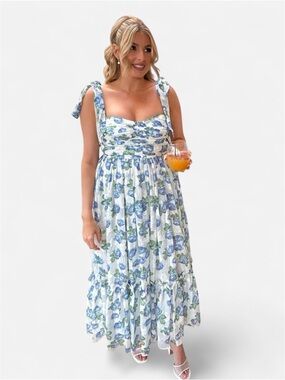 Mable Floral Blue and White Maxi Dress